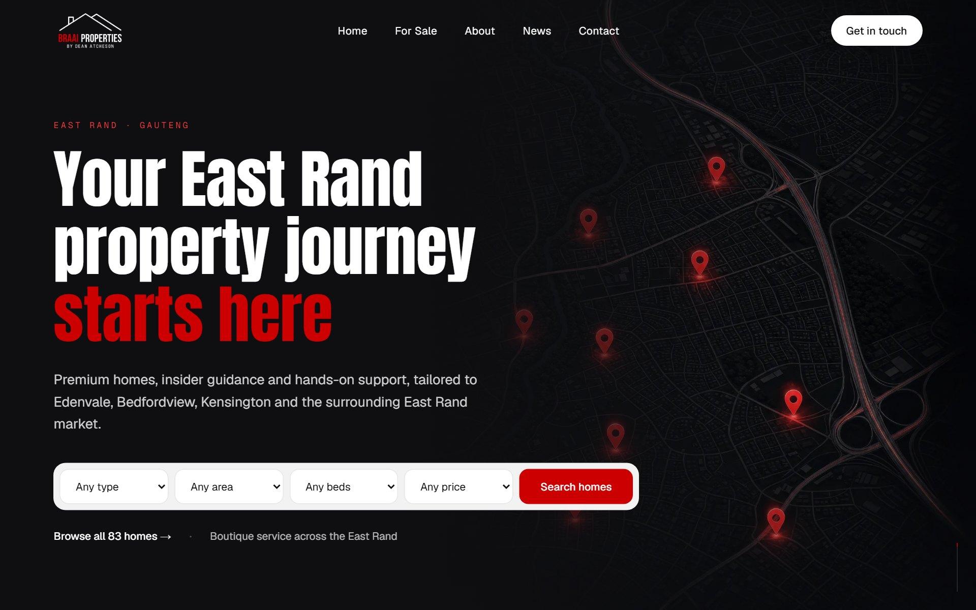 Screenshot of the Braai Properties website hero